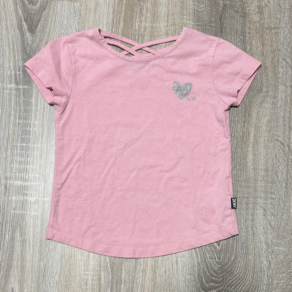 DKNY Pink Short Sleeve Tee with Glitter Heart